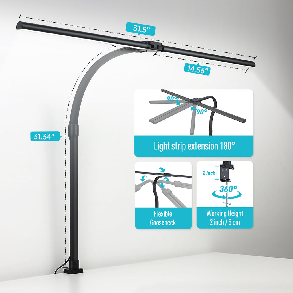 Nerius Axis Base desk lamp with adjustable head angles, flexible arm, and clamp base, suitable for various desk setups in office or home workspace
